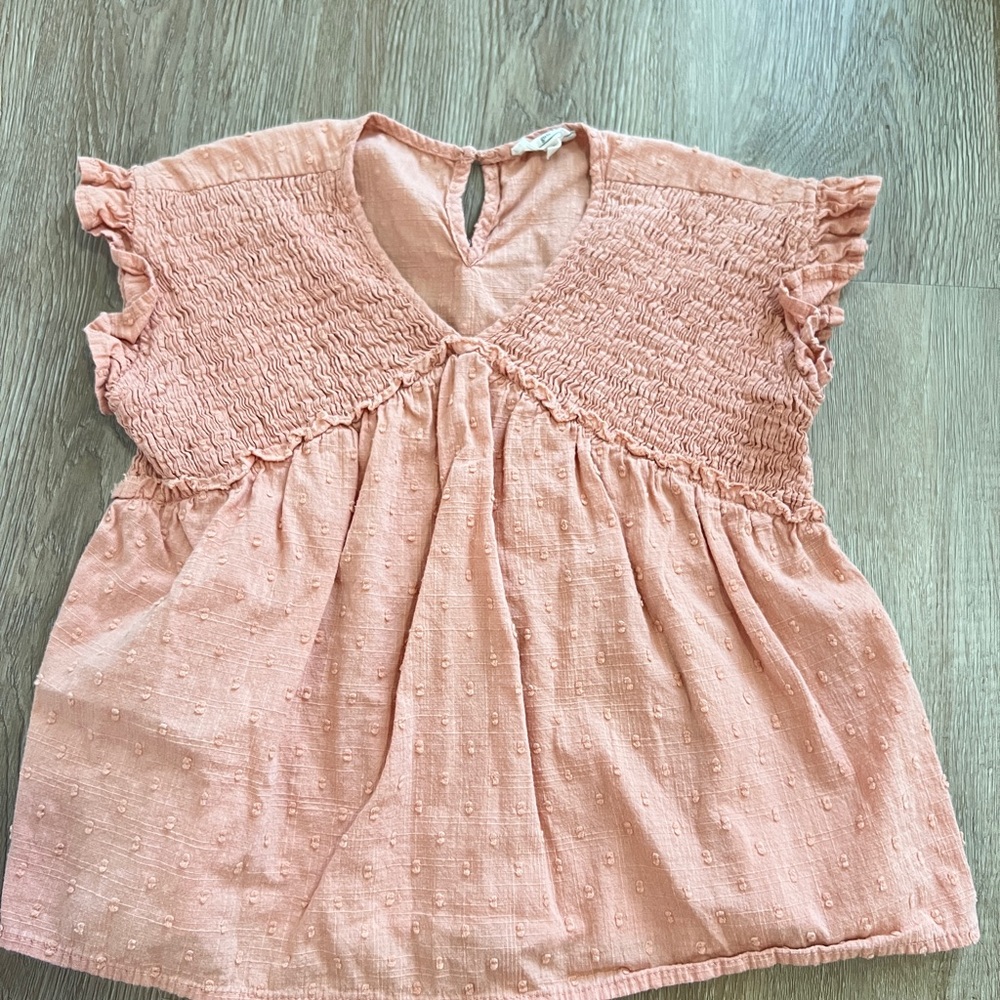Hayden Girls Smocked Ruffle Sleeve Blouse - Peach Top- Size M